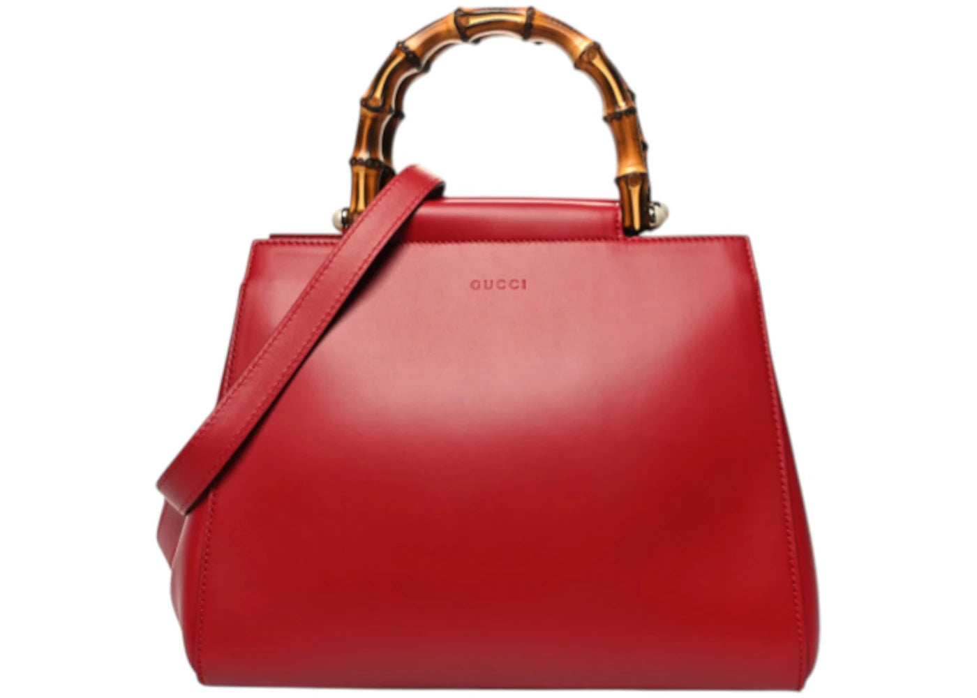 Gucci Bamboo 1947 Leather Handle Top Handle Hibiscus Red