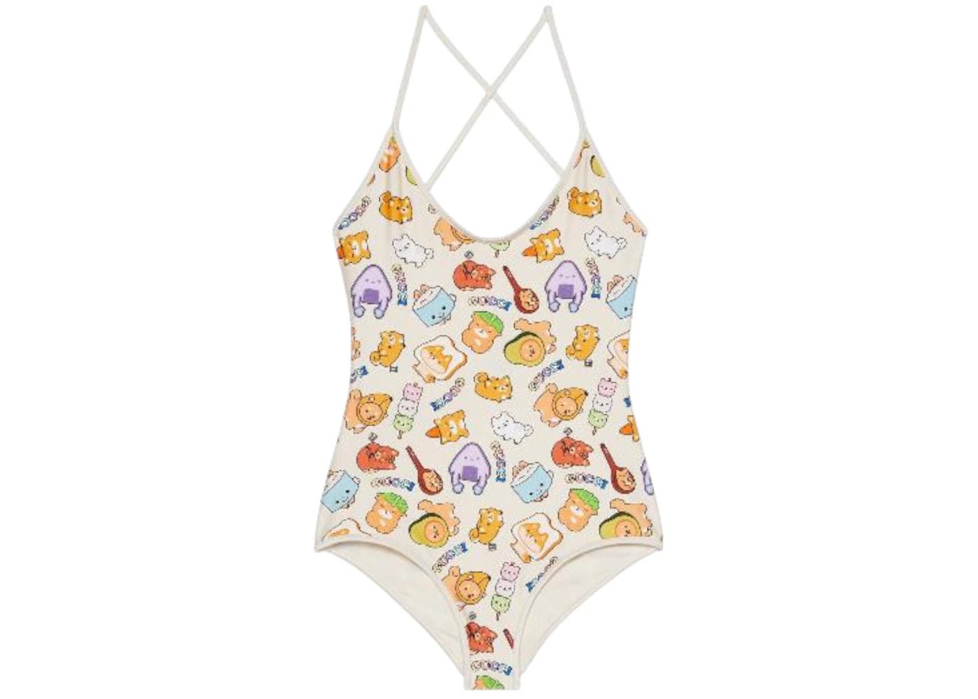 Gucci Cartoon Animal Print One Piece Bathing Suit White