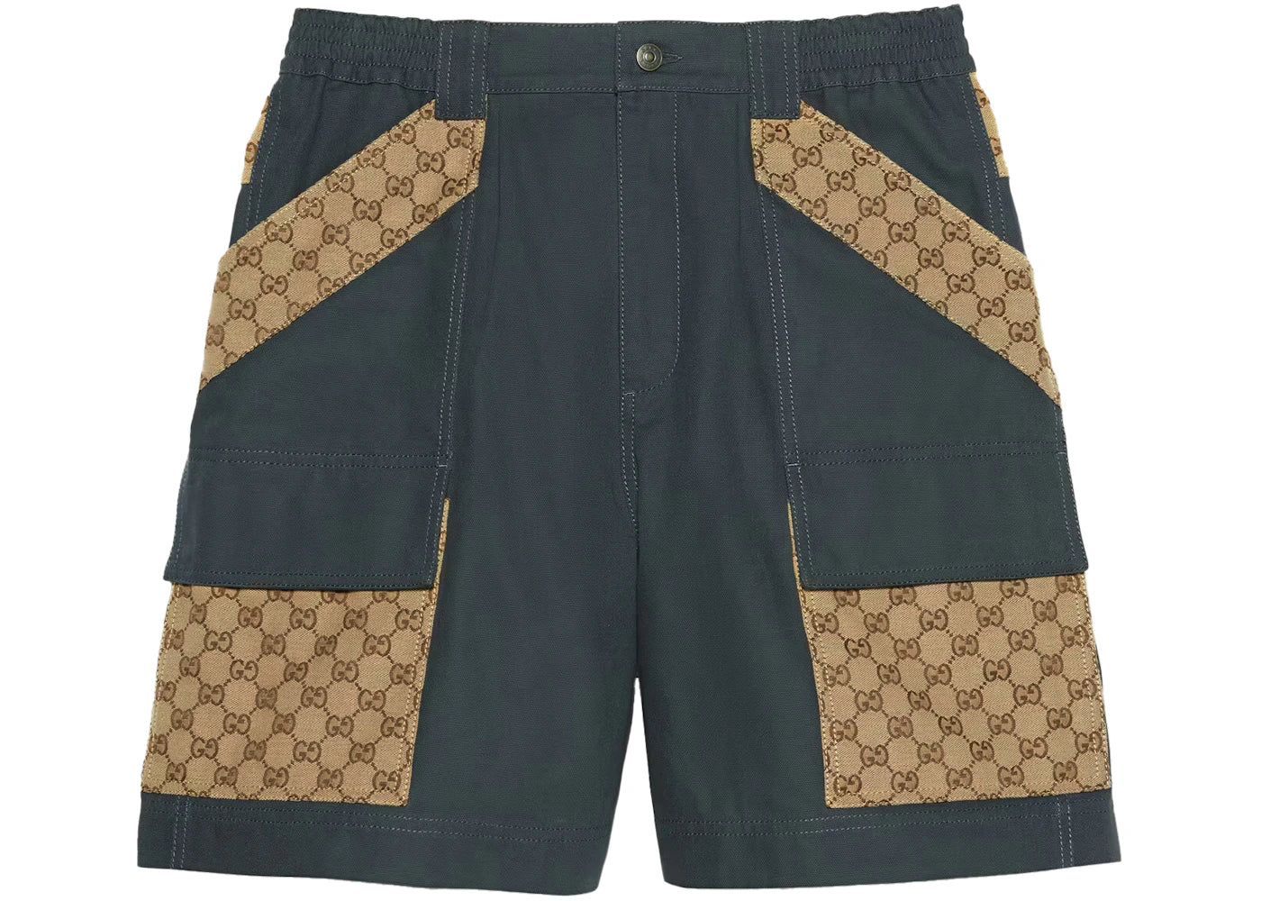 Gucci Cotton Canvas Bermuda GG Insert Shorts Dark Grey