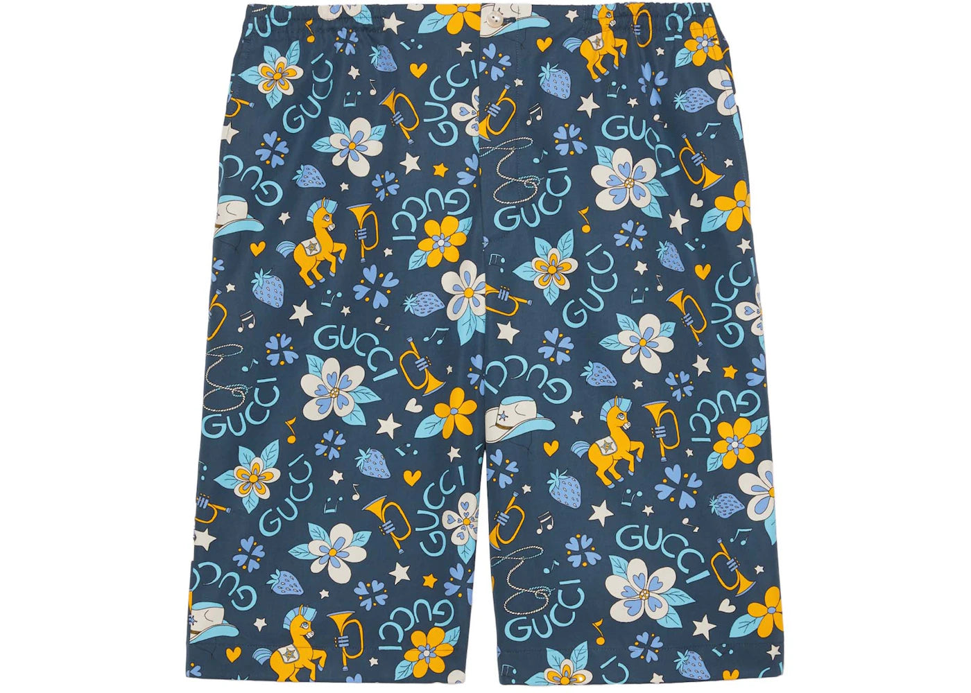 Gucci Cotton Flower and Pony Print Shorts Blue Multi