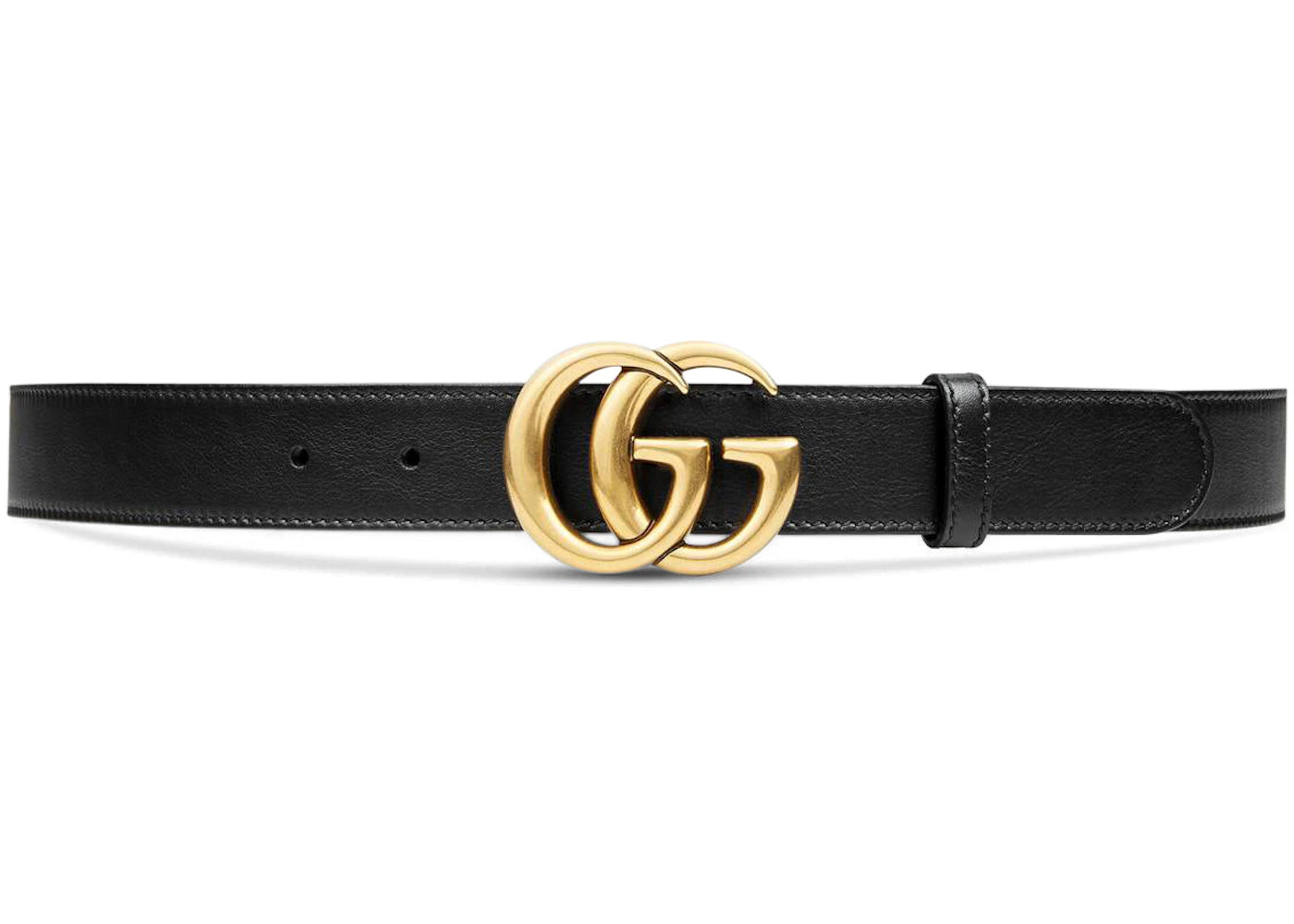 Gucci Double G Leather Belt Antique Brass Buckle 1 Width Black 414516