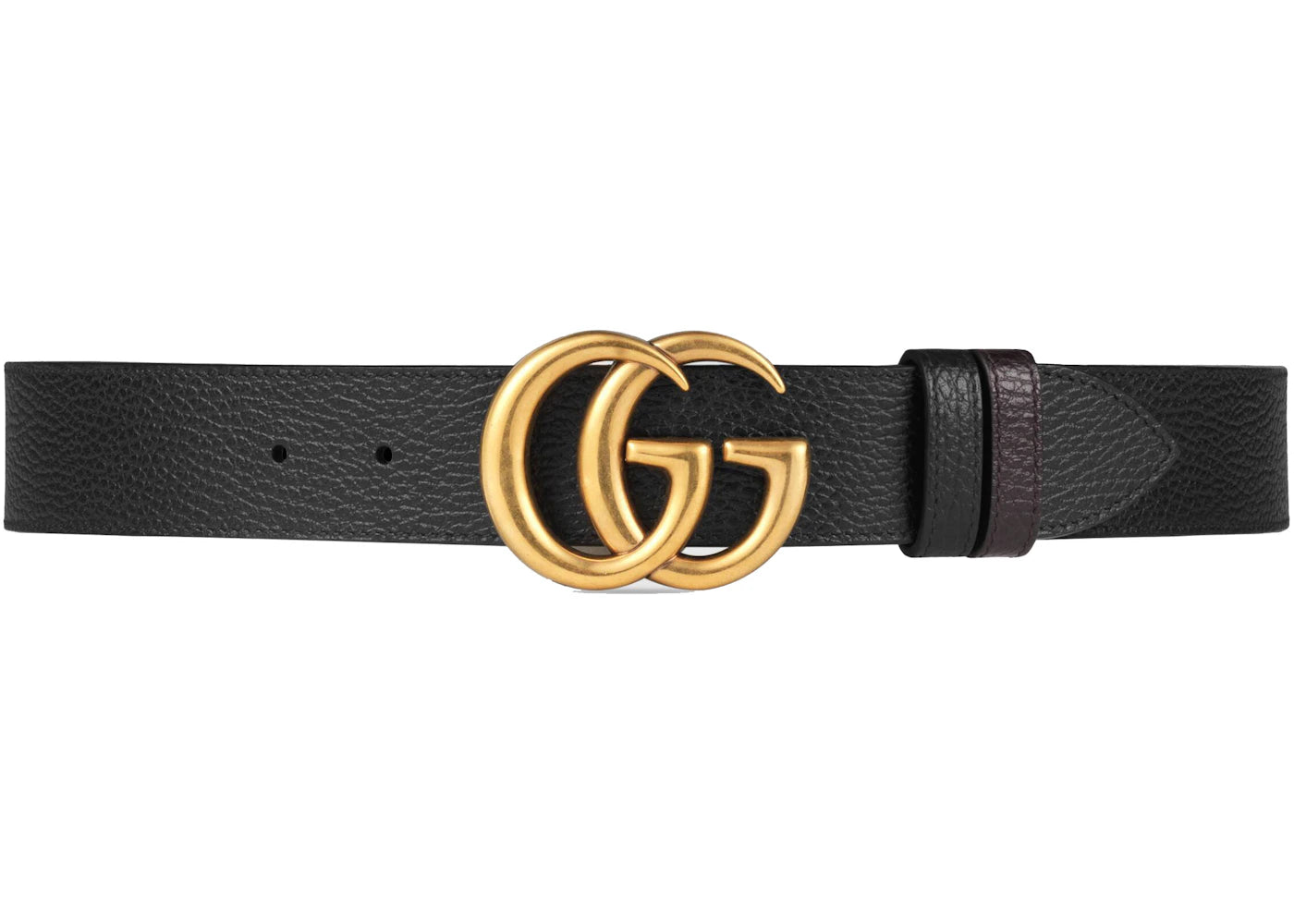 Gucci Double G Brass Buckle Reversible Textured Leather Belt 1.5W Black/Brown