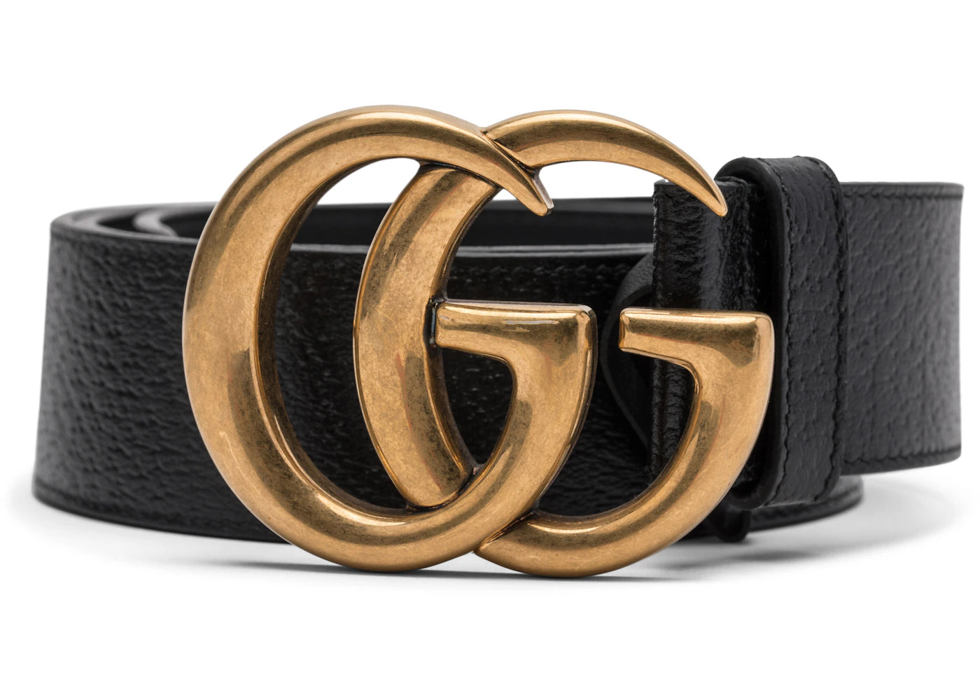 Gucci Double G Textured Leather Belt Antique Brass Buckle 1.5 Width Black 406831