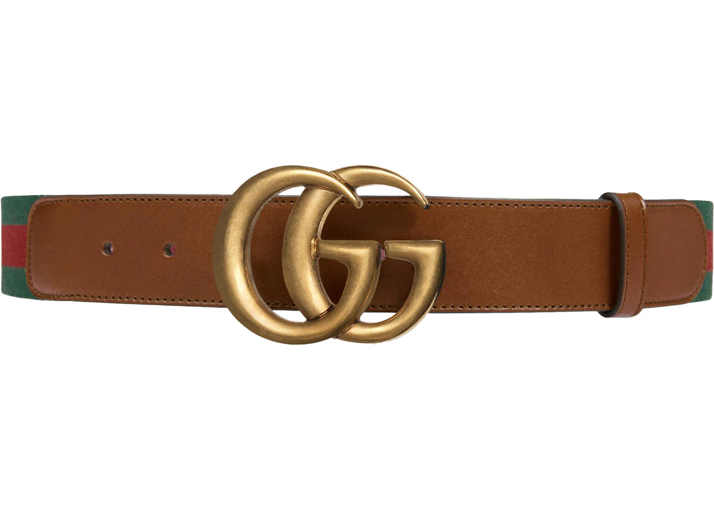 Gucci Double G Buckle Web Belt 1.5"W Brown/Green/Red