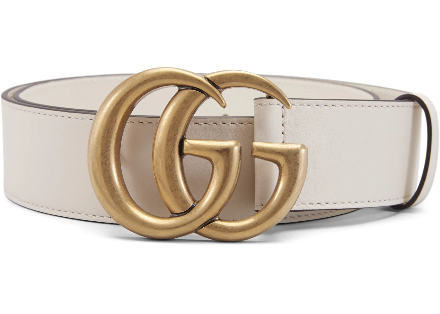 Gucci Double G Gold Buckle Leather Belt 1.5 Width White