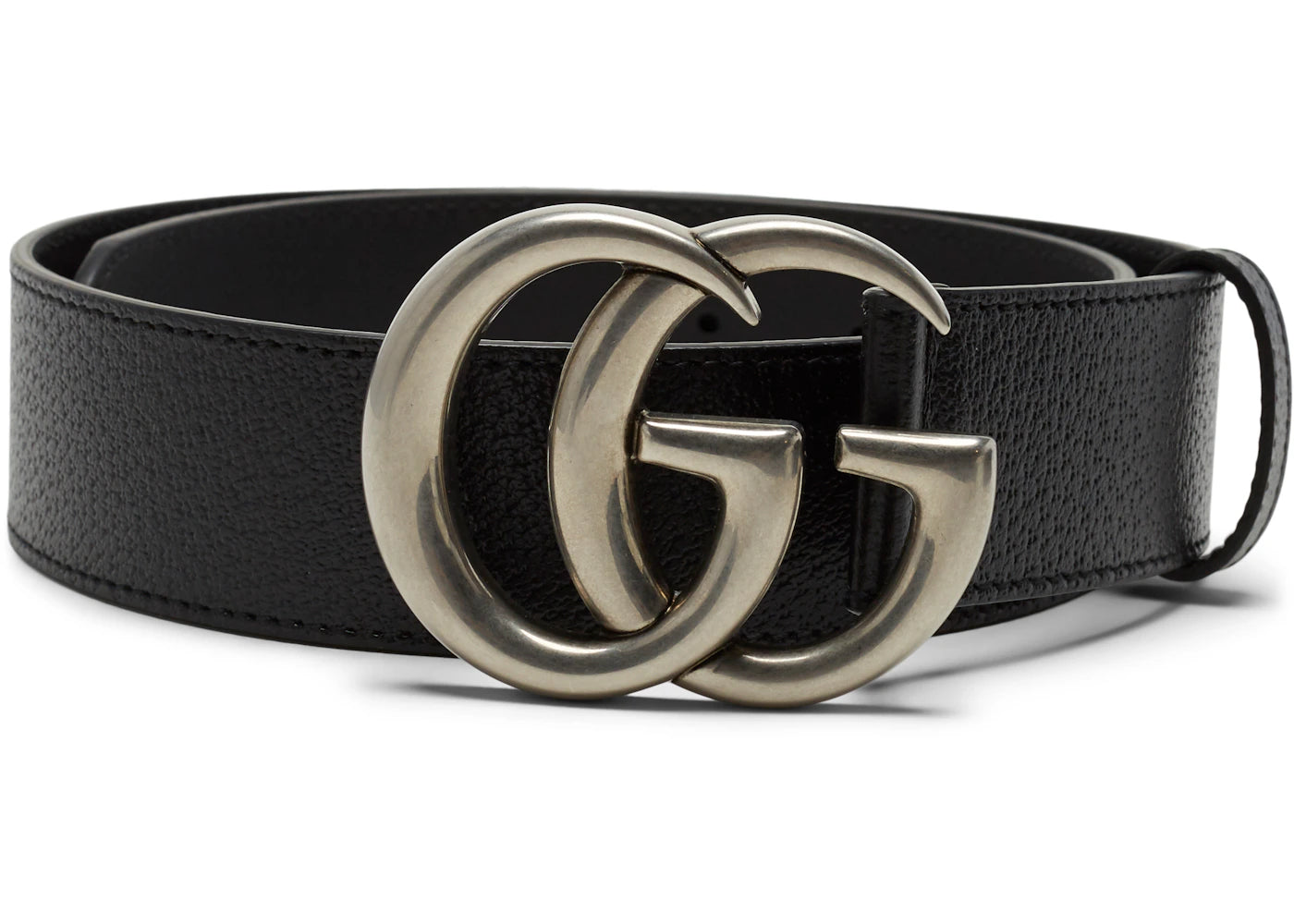 Gucci Double G Silver Buckle Textured Leather Belt 1.5 Width Black