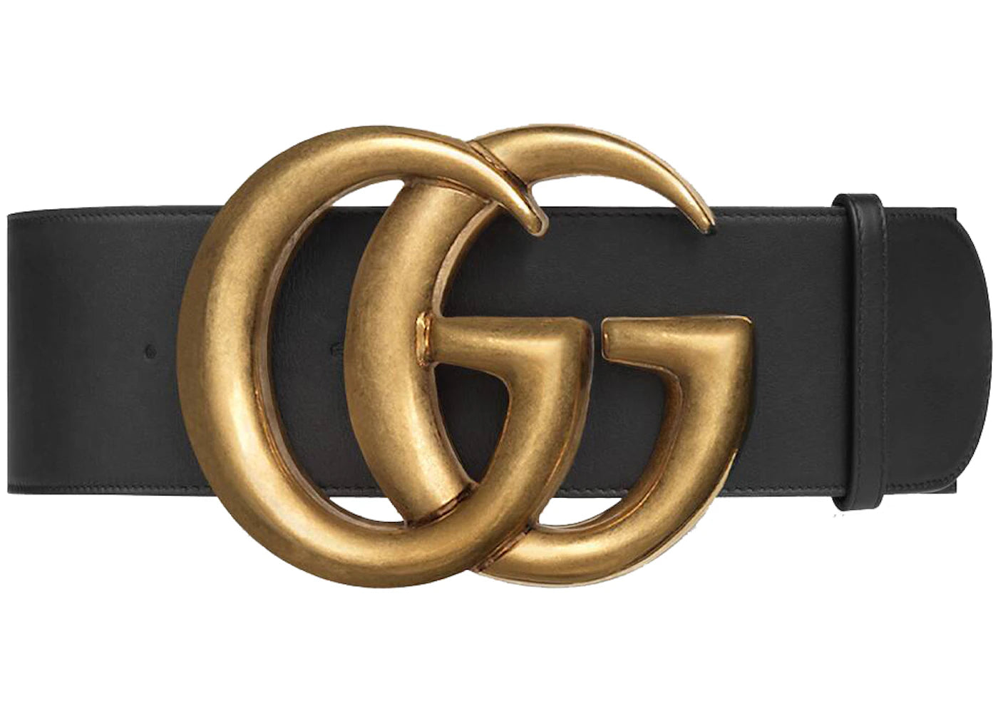 Gucci Double G Wide Leather Belt Antique Brass Buckle 2.75 Width Black