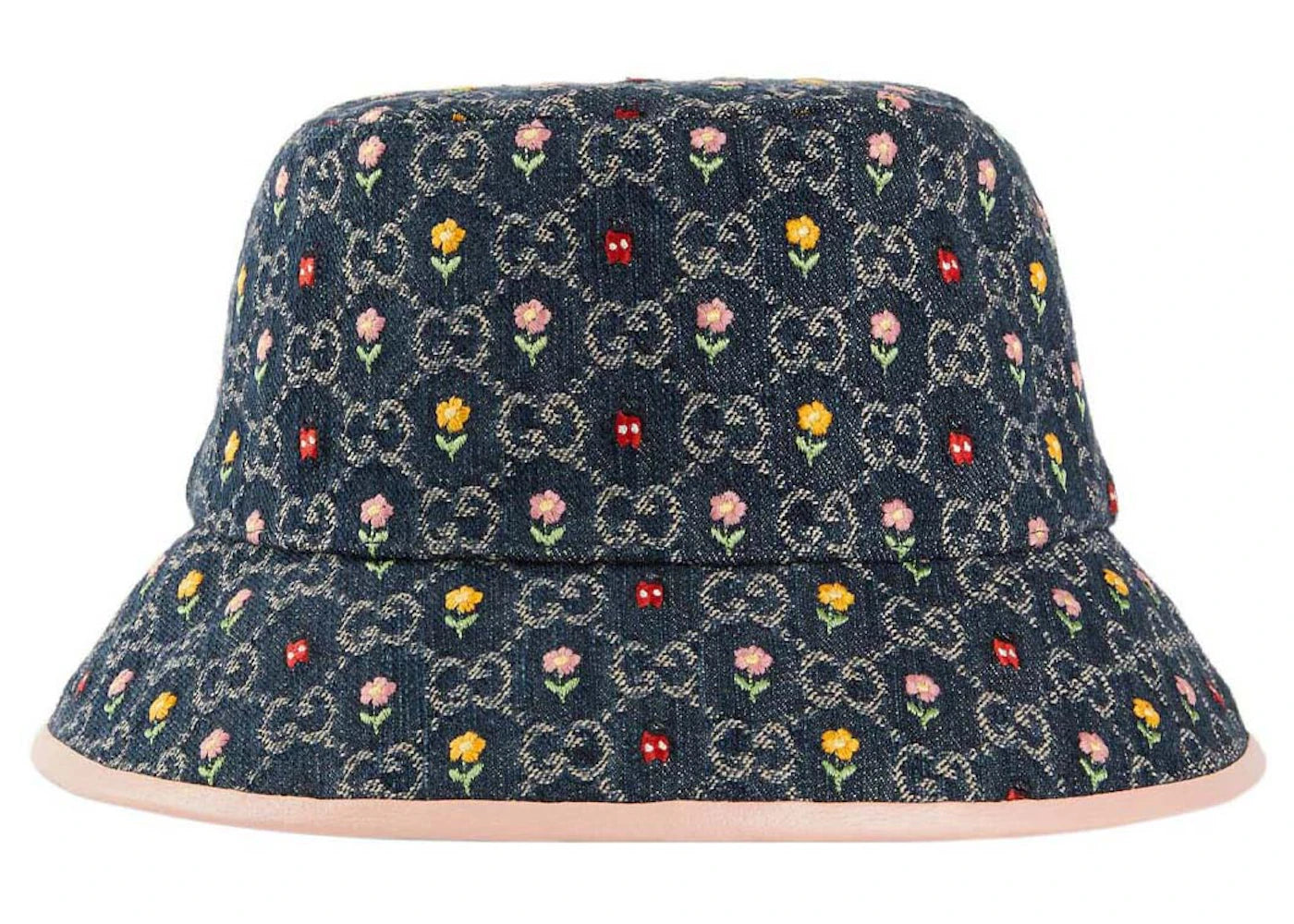 Gucci Embroidered Flower Denim Bucket Hat Blue Multi