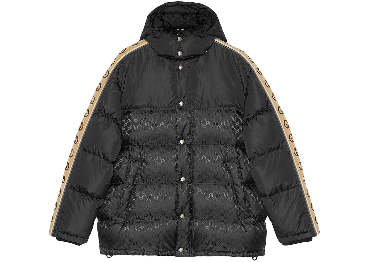 Gucci GG Jacquard Tape Sleeve Down Jacket Black