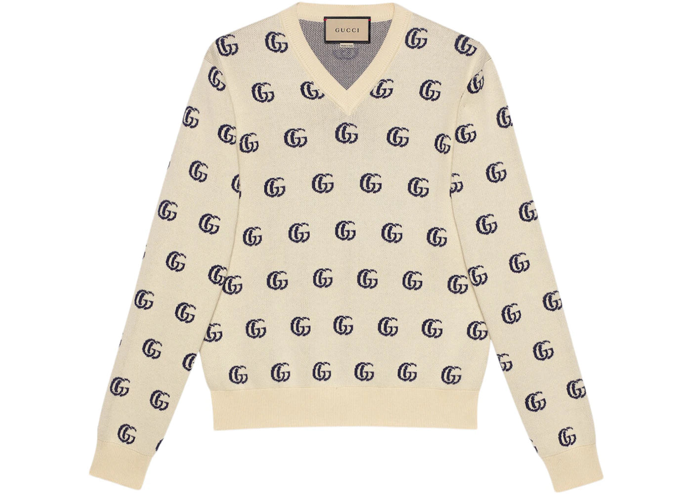 Gucci GG Knit Cotton Jacquard Jumper Ivory/Blue