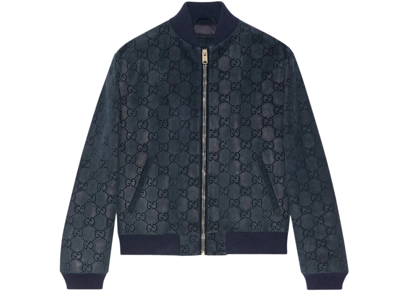 Gucci GG Printed Suede Bomber Jacket Navy