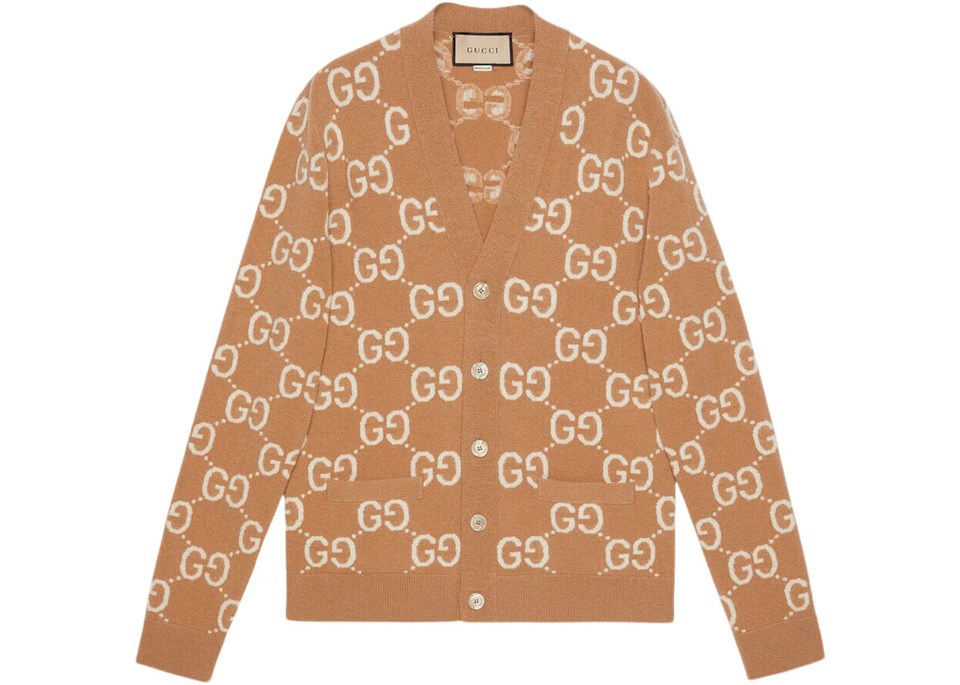 Gucci GG Wool Jacquard V-Neck Cardigan Camen/Ivory