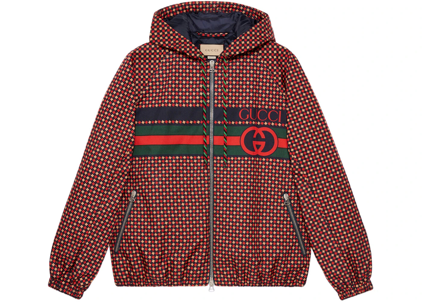 Gucci Geometric Houndstooth Canvas Jacket Blue/Red/Green