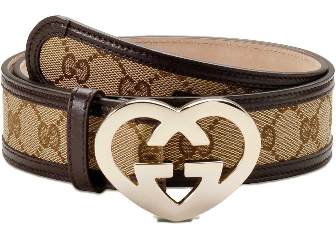 Gucci Heart Shaped Interlocking G Buckle Belt GG Supreme 1.5 Width Brown