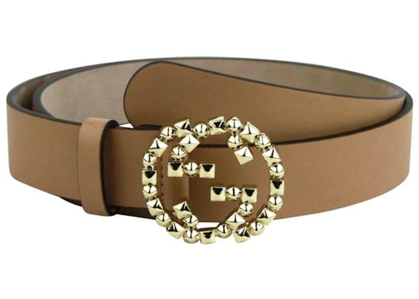 Gucci Interlocking G Belt Gold Studded Light Brown