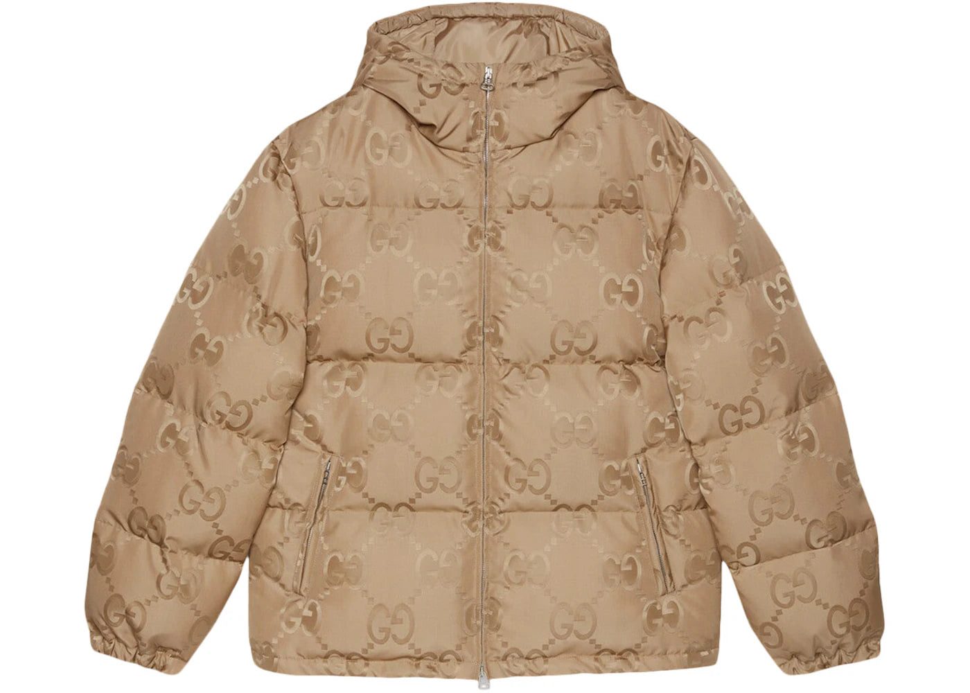 Gucci Jumbo GG Jacquard Canvas Down Hooded Jacket Beige