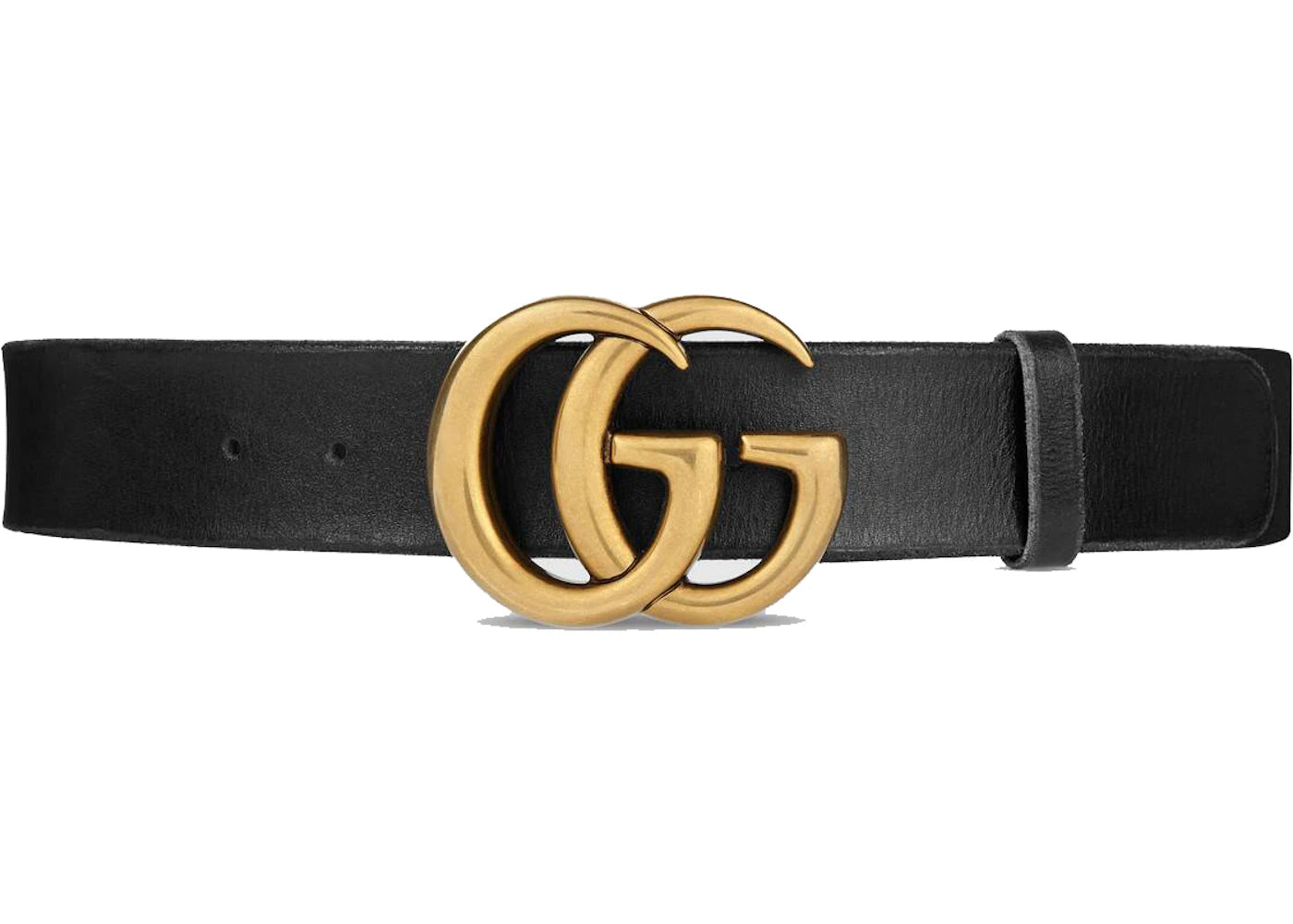 Gucci Double G Wide Faded Leather Belt Antique Brass Buckle 1.5 Width Black
