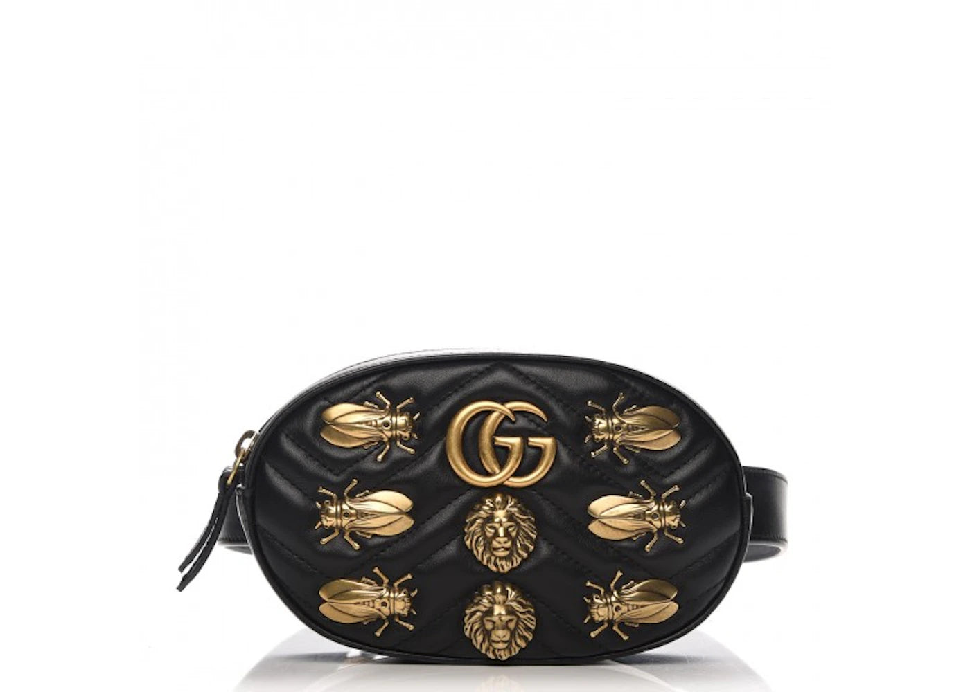 Gucci Animal Studs GG Marmont Belt Matelasse Black