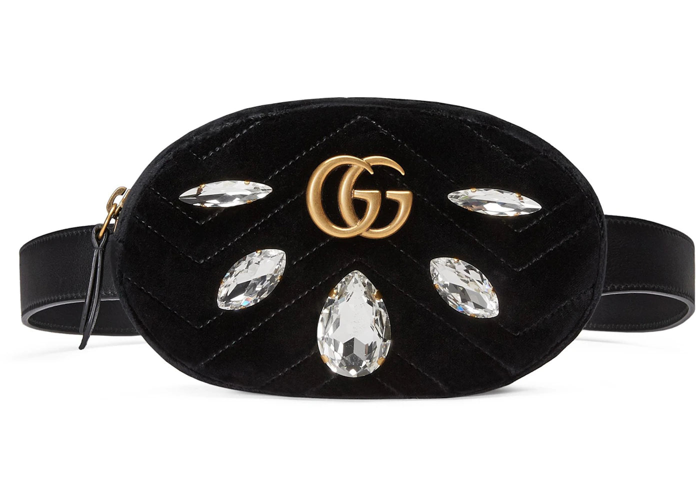 Gucci GG Marmont Belt Bag Velvet Crystal Black