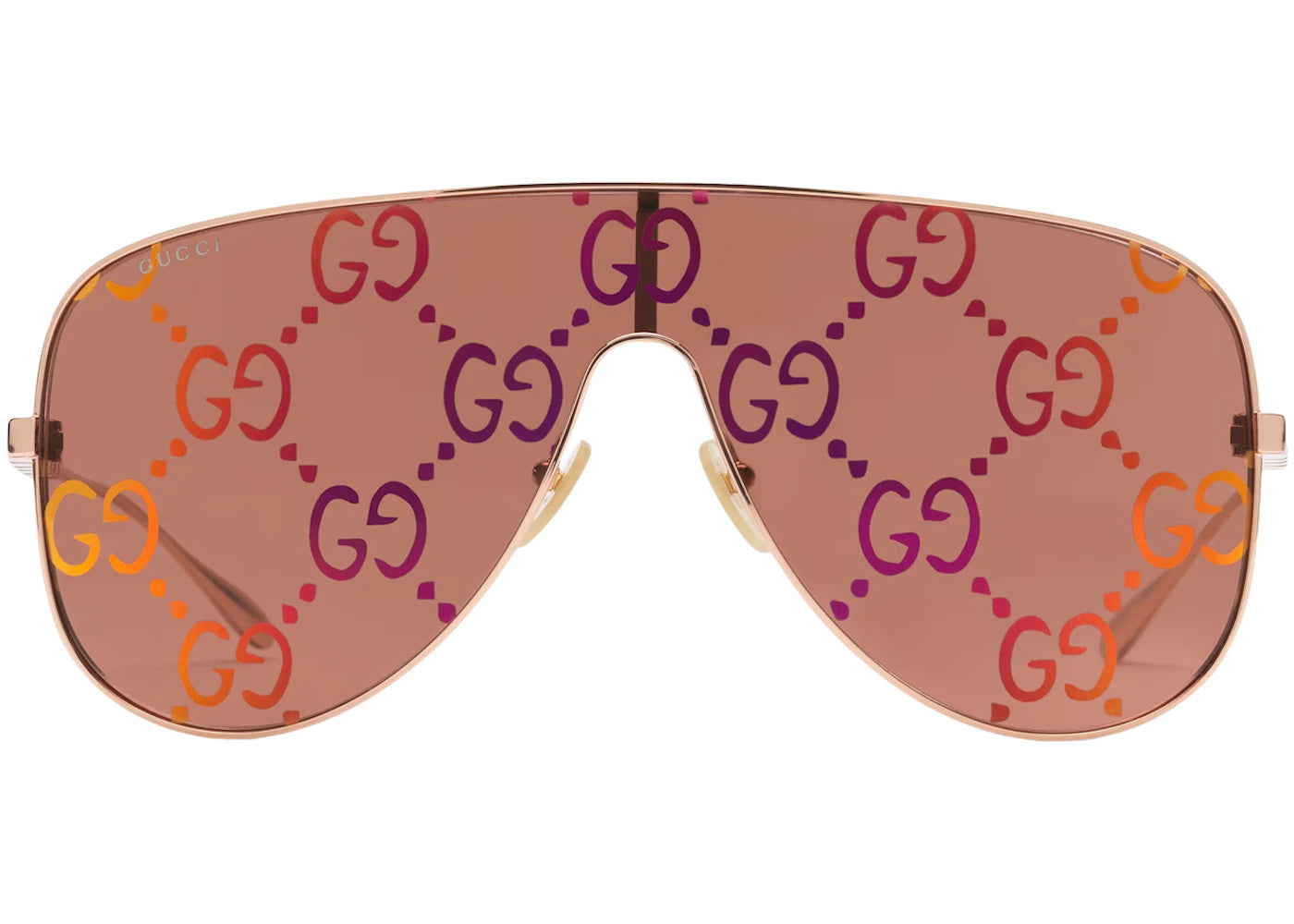 Gucci Mask Sunglasses Shiny Rose Gold-Toned Metal Frame (