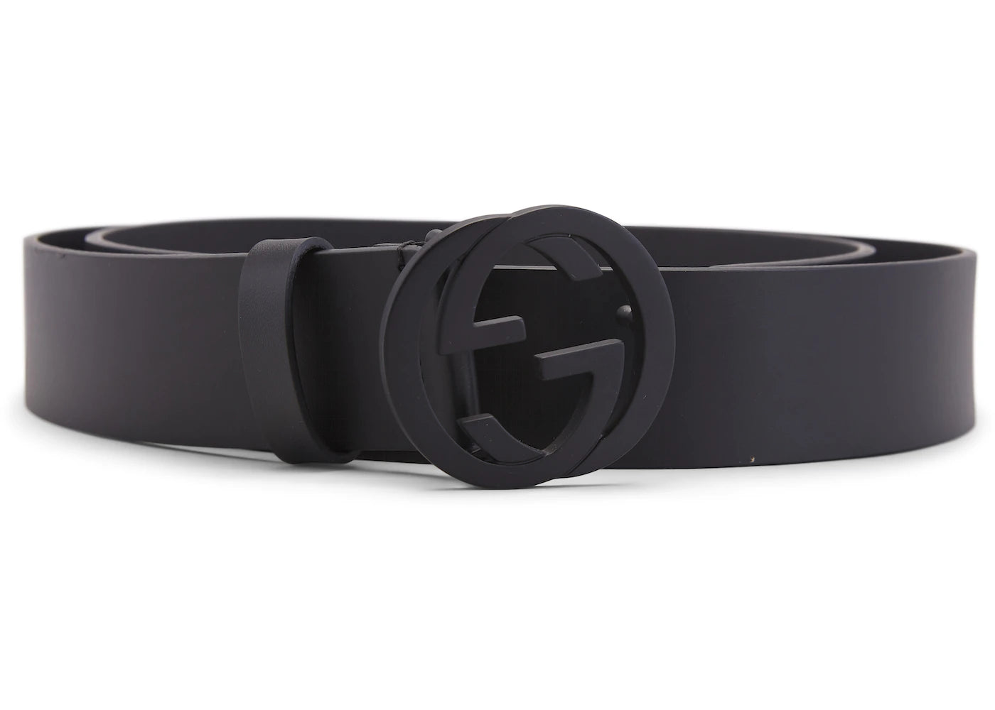 Gucci Matte Black Interlocking G Belt Leather 1.5W Black