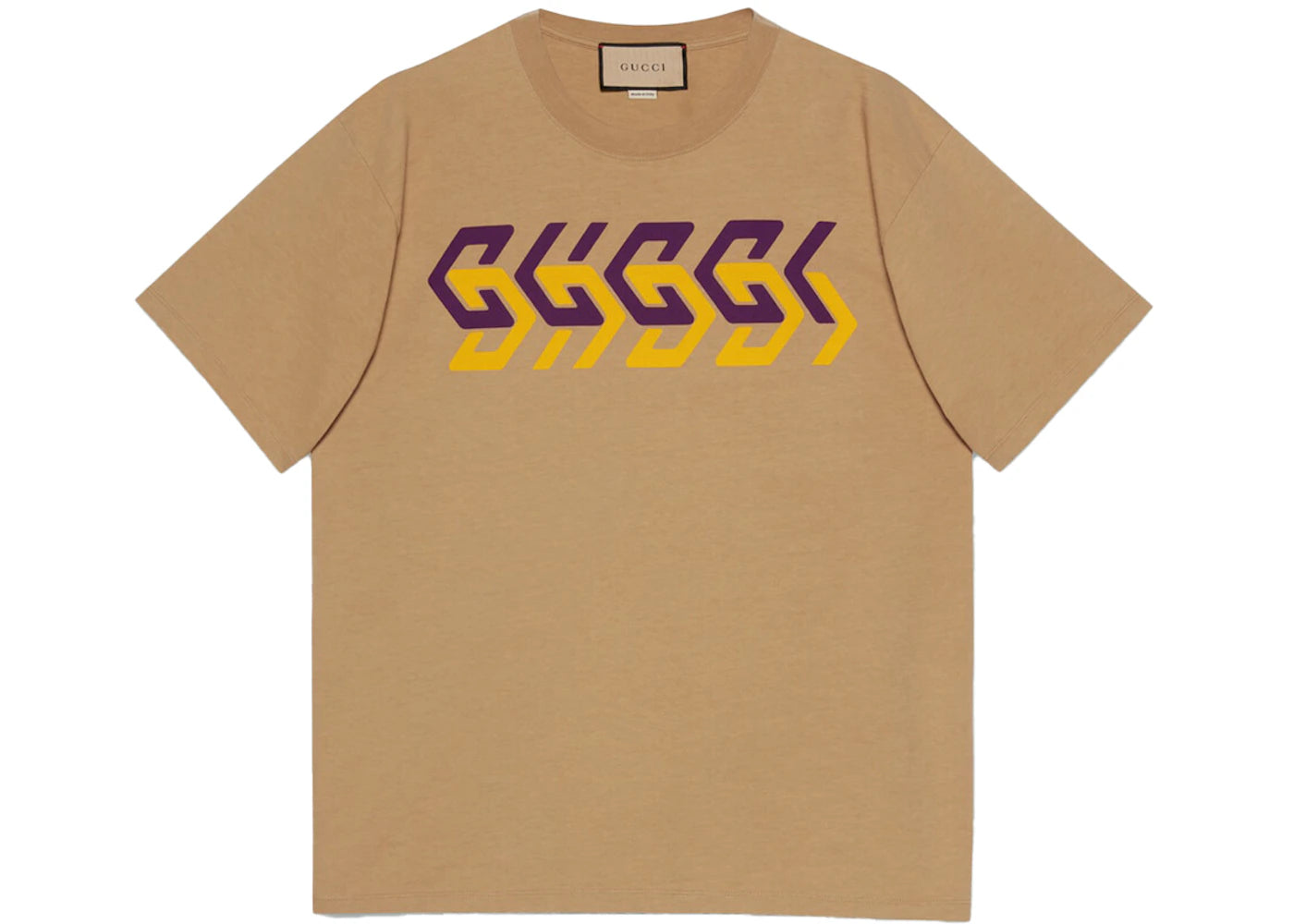 Gucci Mirror Logo-Print T-Shirt Camel/Purple/Yellow