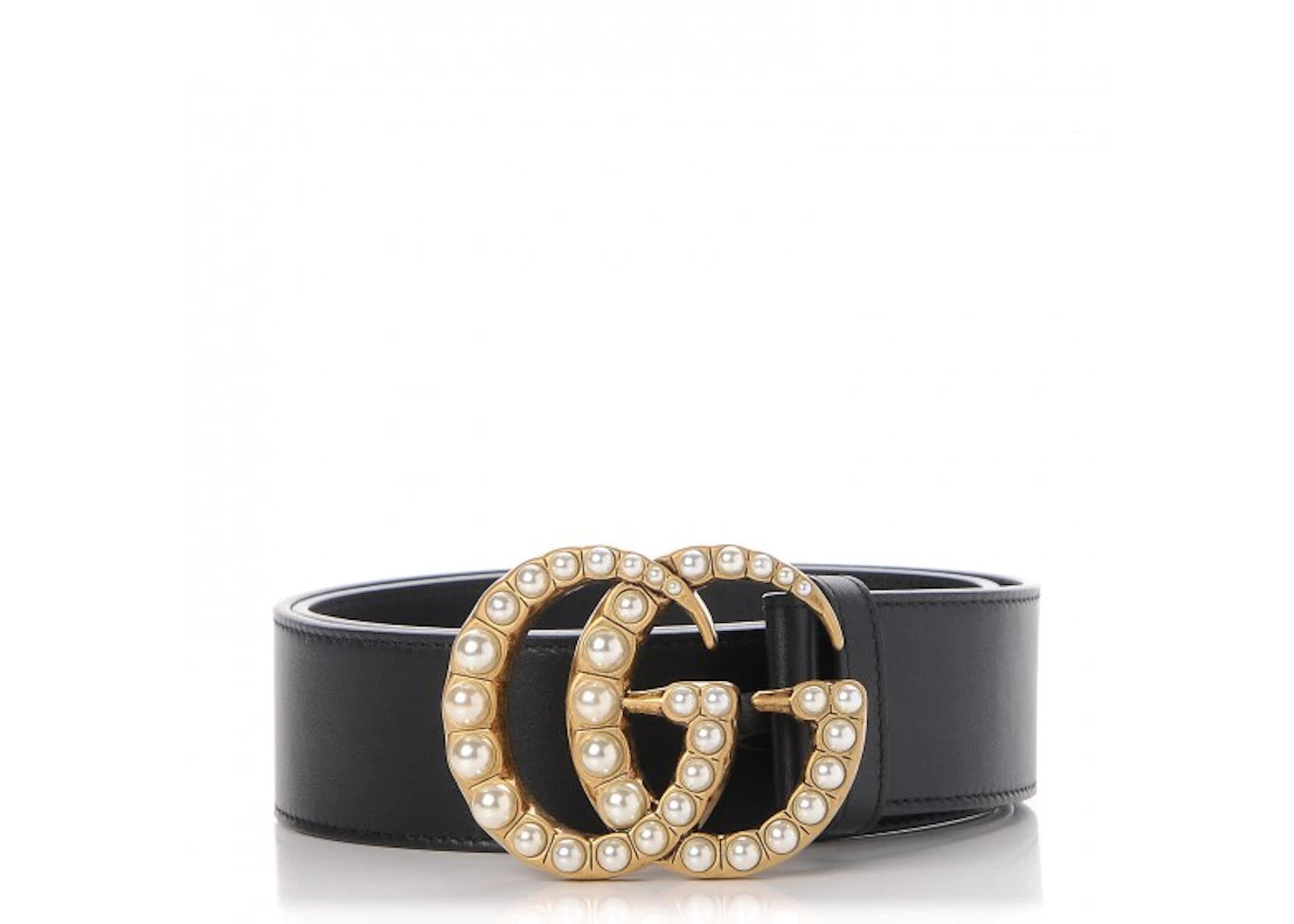 Gucci Double G Wide Leather Belt Pearl Buckle 1.5 Width Black