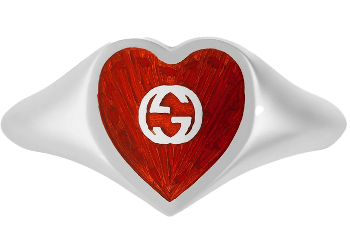 Gucci Ring With Interlocking G Enamel Heart Silver/Red