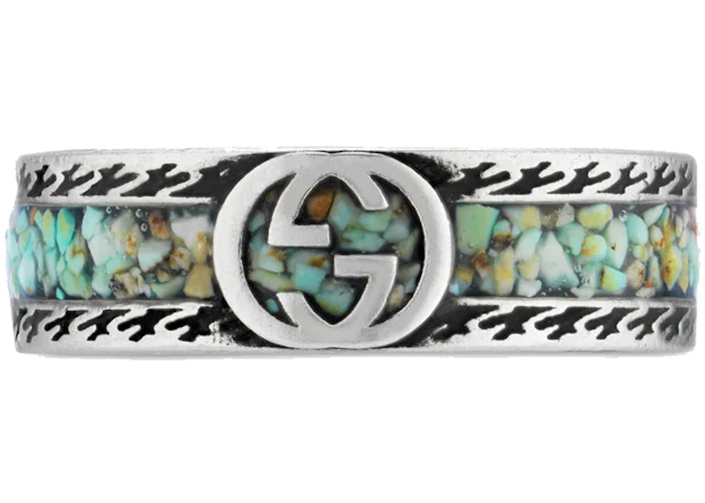 Gucci Ring With Interlocking G Silver/Brown/Turquoise