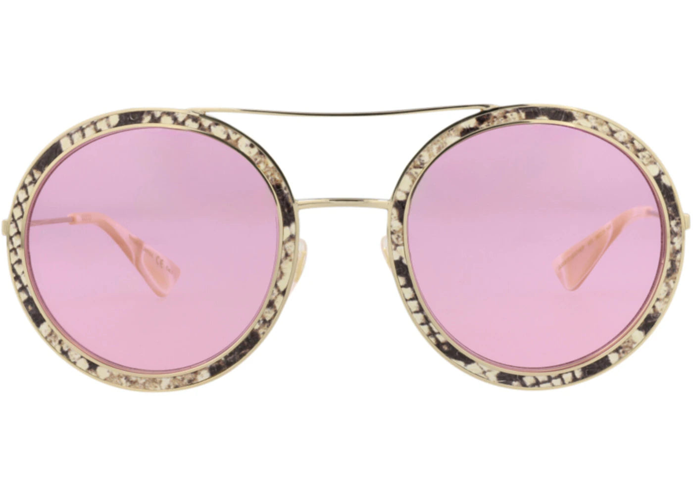 Gucci Round-Frame Leather Sunglasses Ivory Gold Pink (GG0061SLEA-30010513-001)