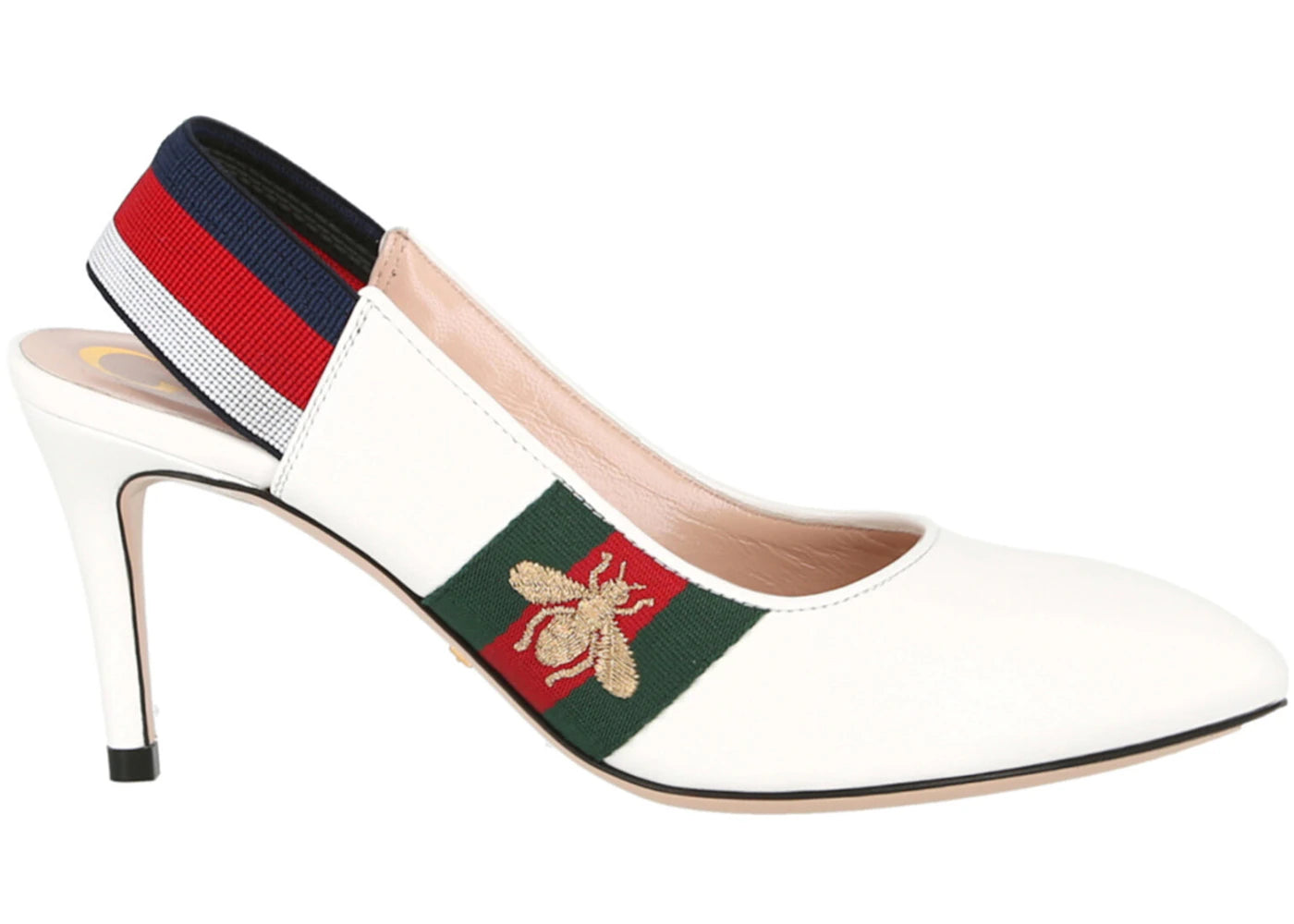 Gucci Sylvie Leather Web Slingback Pumps White Multi (Women's)