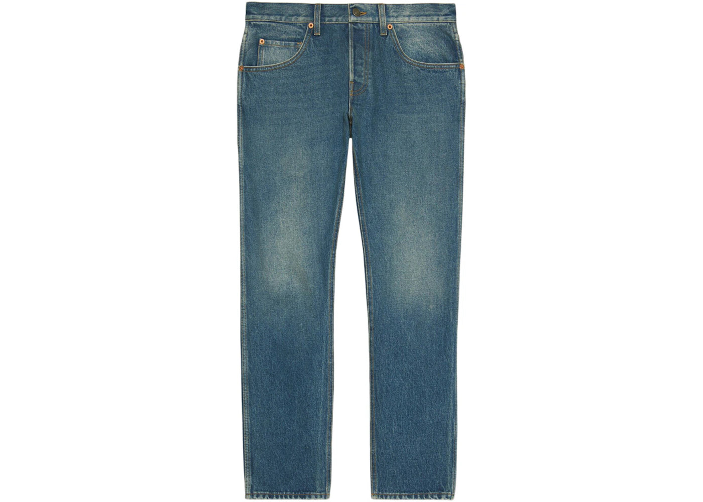 Gucci Tapered Fit Washed Marbled Denim Jeans Stonewashed Blue