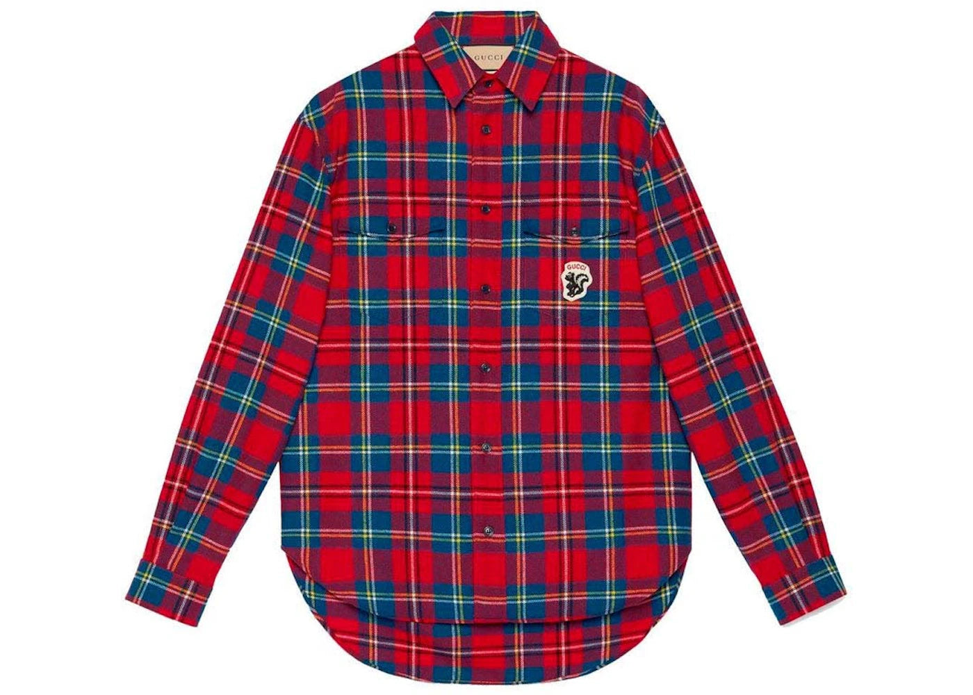 Gucci Tartan Skunk-Patch Shirt Red