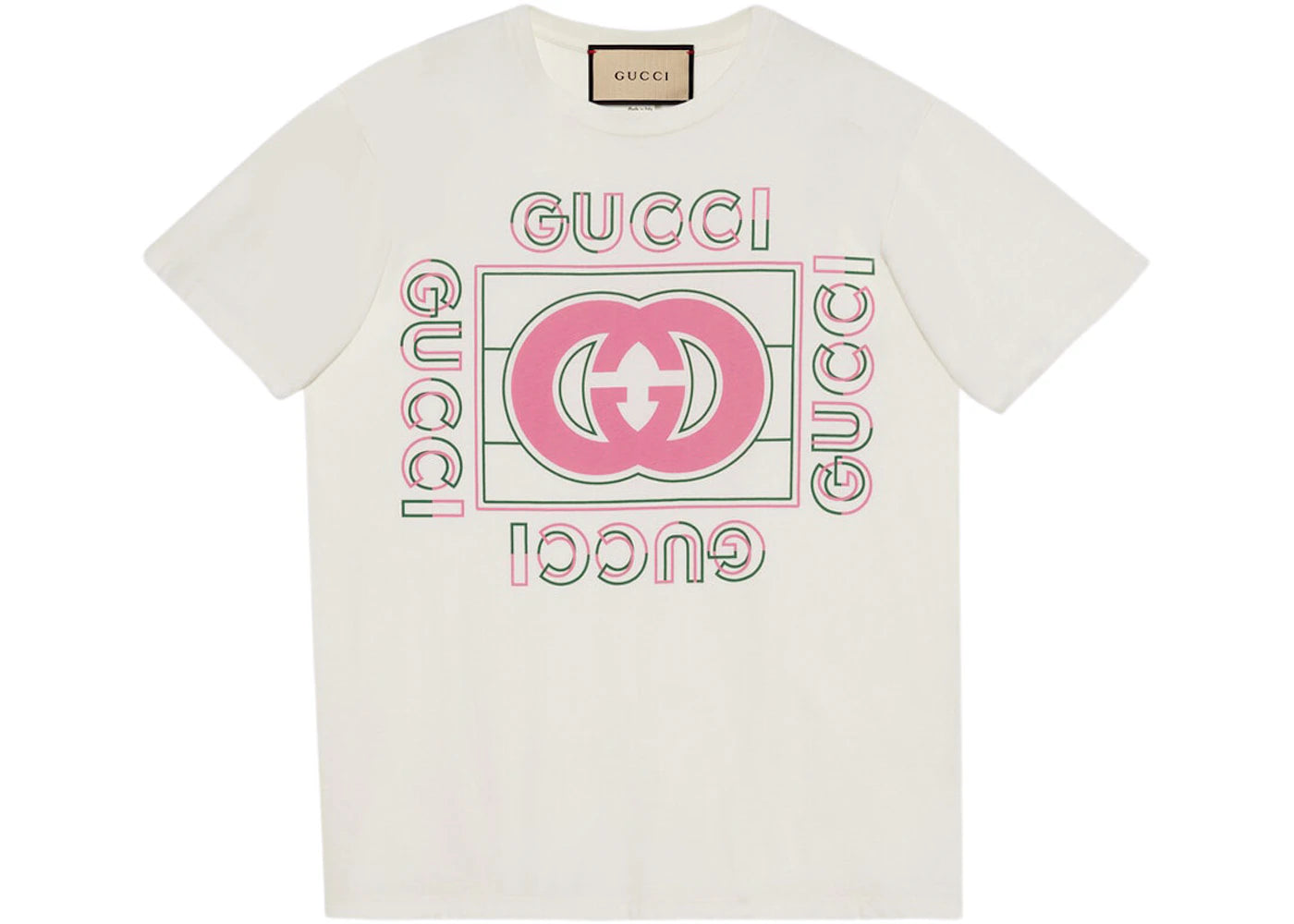 Gucci Women's Oversized Vintage Logo Print T-Shirt Off White/Pink/Green