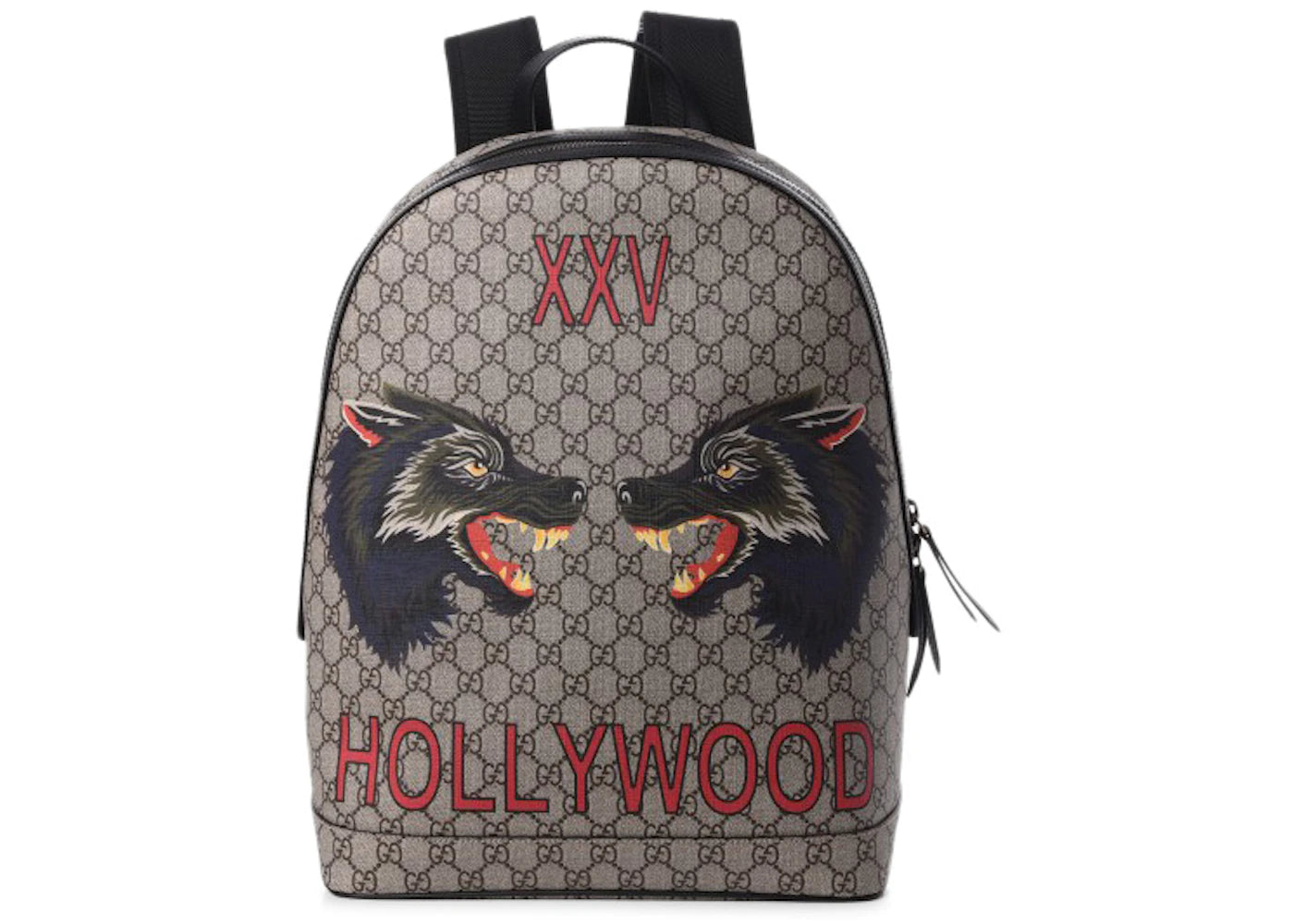 Gucci XXV Hollywood Backpack GG Supreme Wolf Print Brown/Black