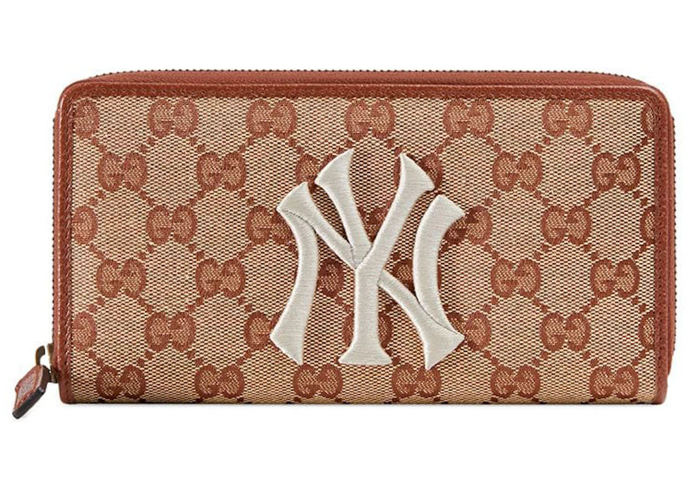 Gucci Zip Around Wallet NY Yankees Patch GG Beige/Brick Red