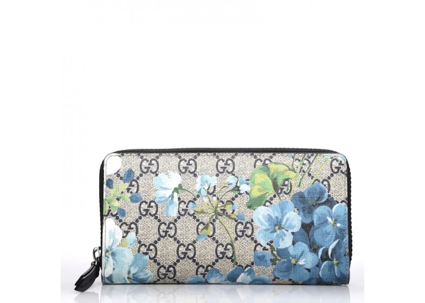 Gucci Zippy Wallet Blue Blooms Silver-Tone Large Beige/Ebony