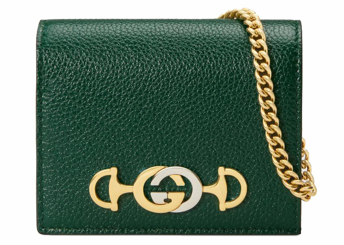 Gucci Zumi Card Case Wallet Grainy Leather Dark Green