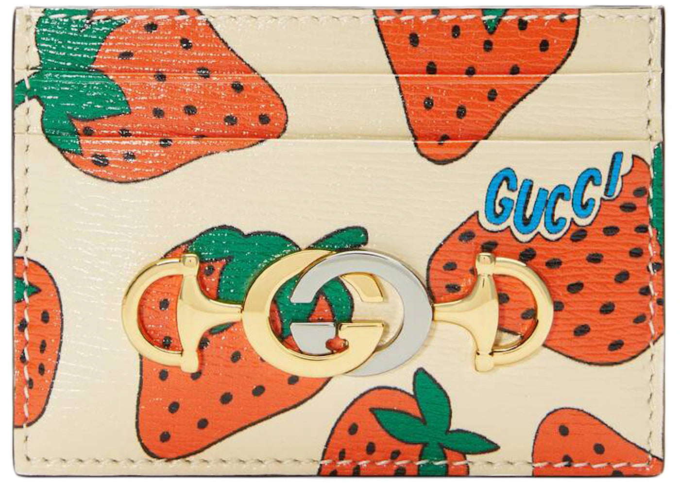 Gucci Zumi Card Case Strawberry Ivory Multicolor