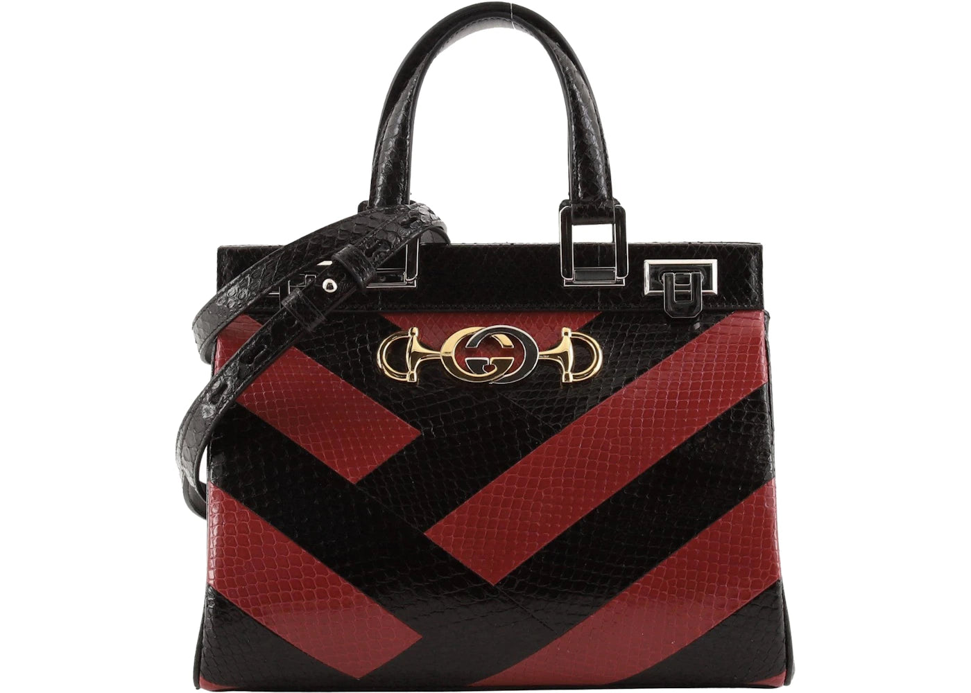 Gucci Zumi Python Top Handle Medium Black/Red Chevron