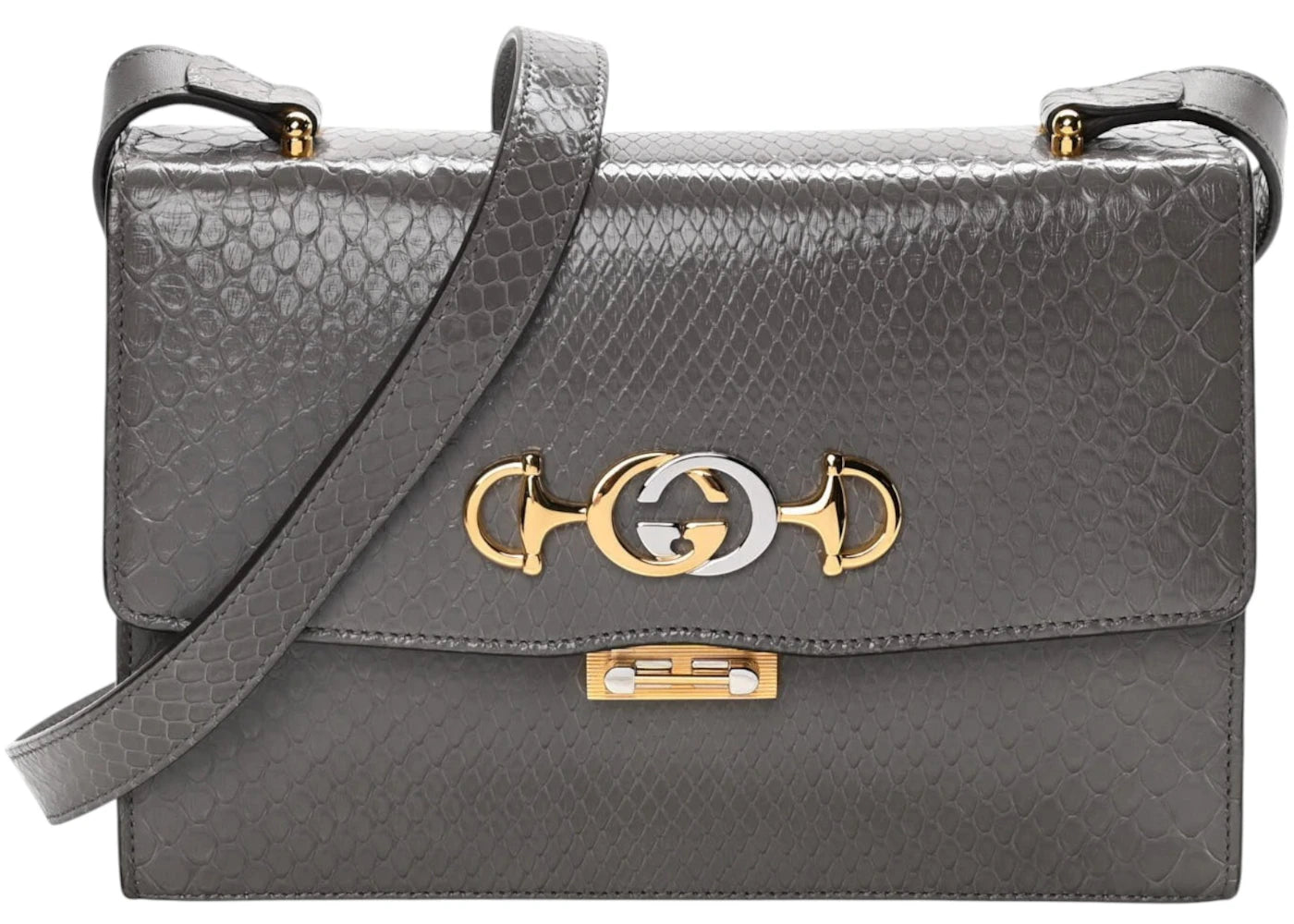Gucci Zumi Shibuya Small Snakeskin Embossed Bag Gray