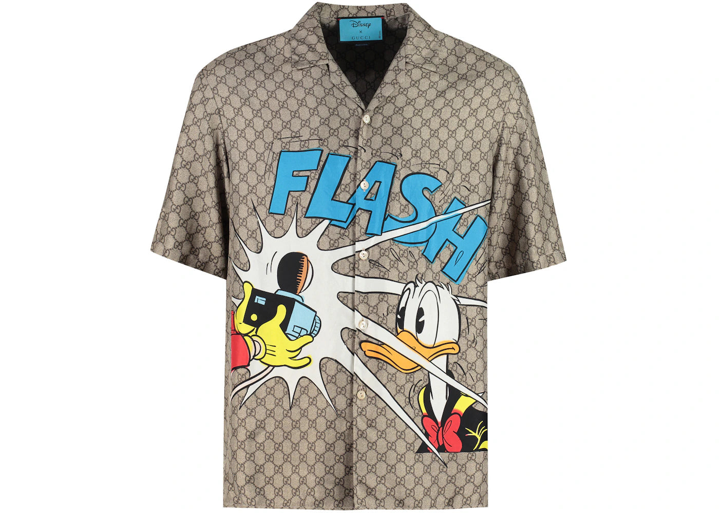 Gucci x Disney Donald Duck Monogram Silk Shirt Beige