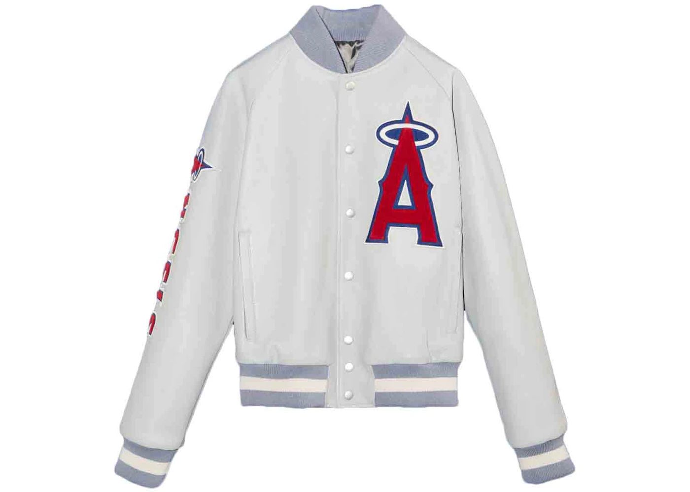 Gucci x MLB 2022 Leather Jacket with Angels Patch Grey