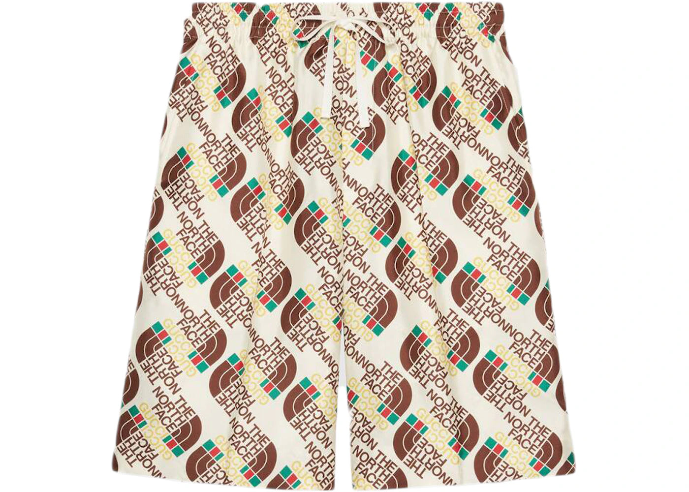 Gucci x The North Face Web Print Silk Shorts Ivory/Brown/Green