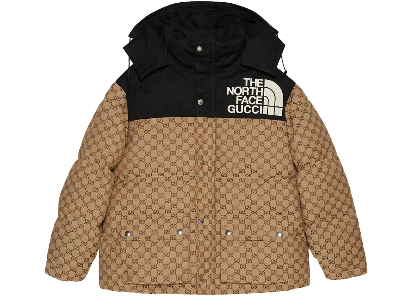 Gucci x The North Face Womens GG Padded Jacket Black Ebony Beige