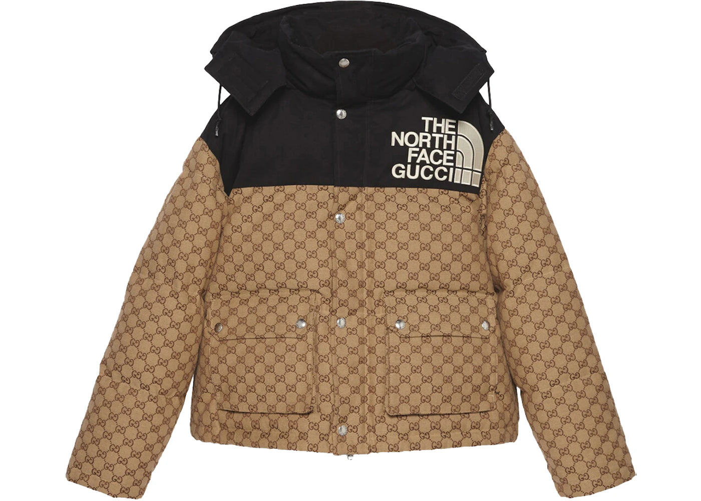 Gucci x The North Face Womens GG Padded Short Jacket Black Ebony Beige