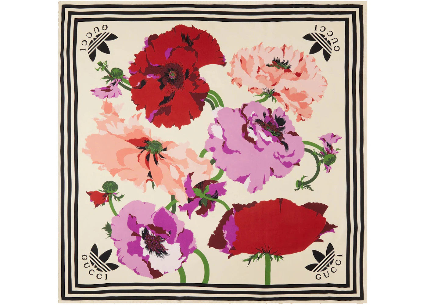Gucci x adidas Maxi Flower Print Silk Scarf Ivory/Pink