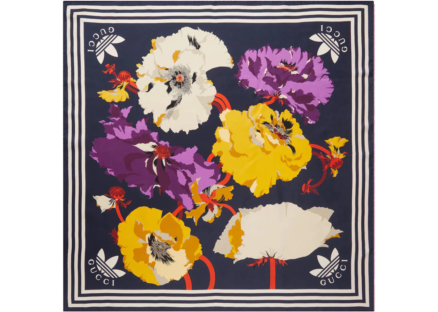 Gucci x adidas Maxi Flower Print Silk Scarf Navy/Yellow
