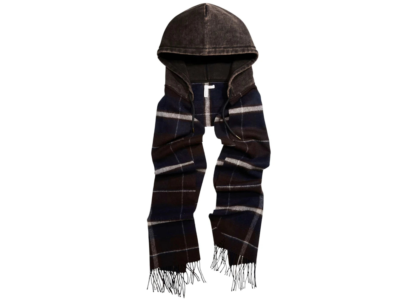 H&M x Glenn Martens Hooded Wool Scarf Dark Blue/Plaid