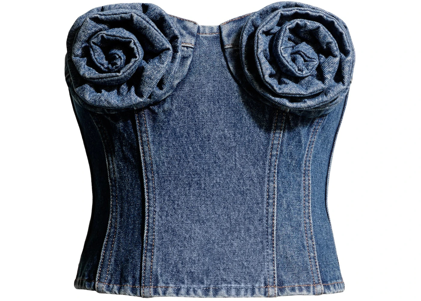 H&M x Magda Butrym Denim Bustier Top with Rose Appliques Denim Blue